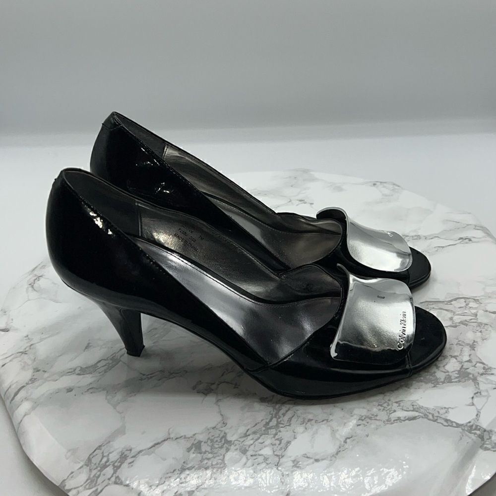 CALVIN KLEIN “Maeve” Black Patent Peep Toe Pump-7M